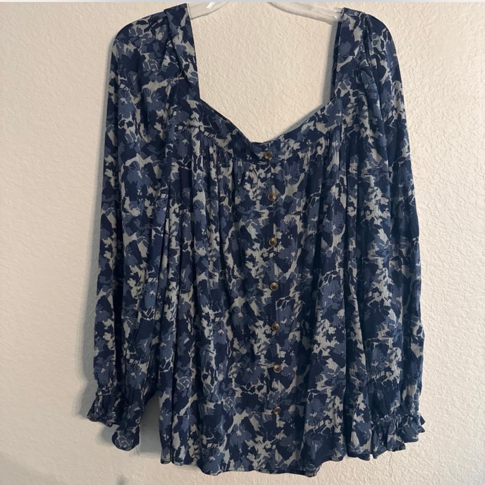 Angels Blue and White Ruffled Blouse